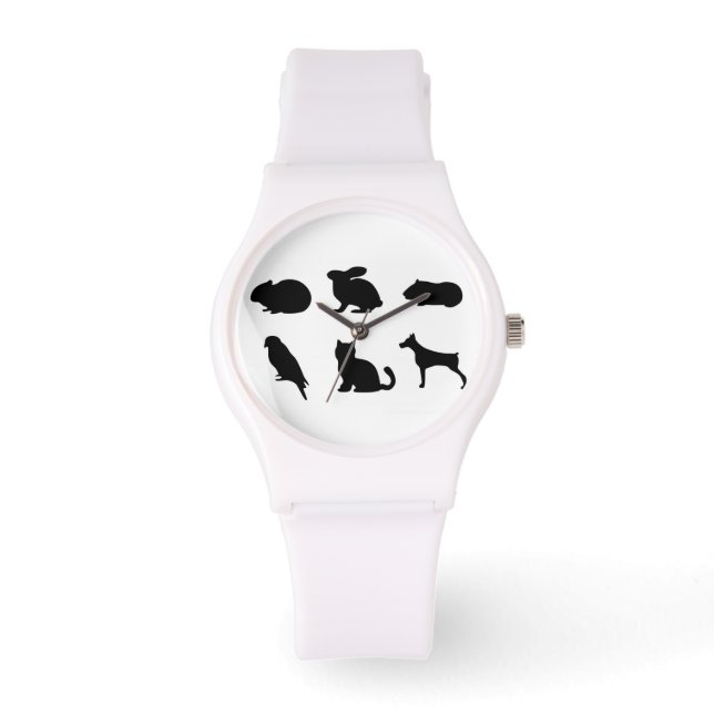 Reloj De Pulsera Mascota de siluetas de color negro animal Tiempo d (Anverso)