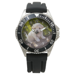 Reloj De Pulsera Mascota Foto Acero inoxidable Black Rubber Strap W