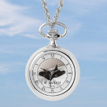 Reloj De Pulsera Mascota Foto Black Cat Name Necklace Watch<br><div class="desc">Añade tu foto y nombre a este elegante reloj de collar. Reloj perfecto para el dueño del gato negro de hoy</div>