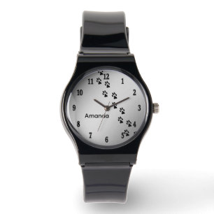 Reloj De Pulsera Mascota Paw imprime números negros plateados perso