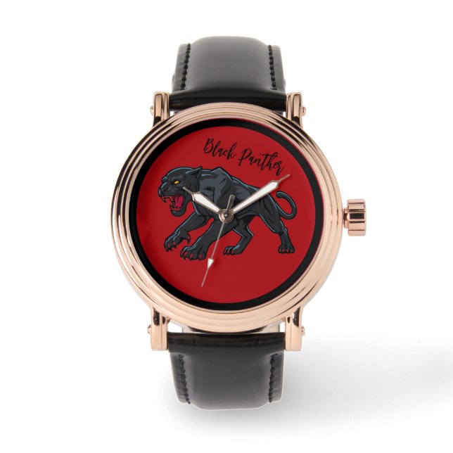 Reloj De Pulsera Masculino, Pantera Negra, Fondo Rojo (Anverso)
