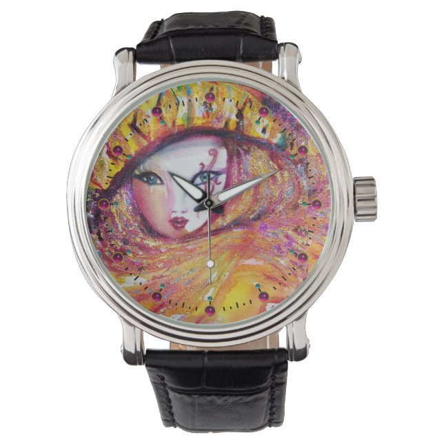 RELOJ DE PULSERA MASQUERADE VENECIANO - MÁSCARA EN AMARILLO (Anverso)
