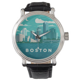 Reloj De Pulsera Massachusetts Night Cityscape | Boston City