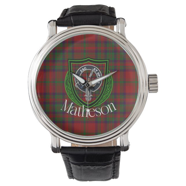 Reloj De Pulsera Matheson Scottish Clan Tartan & Crest (Anverso)