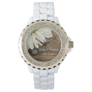 Reloj De Pulsera Matrimonio de campo de la marea blanca y la madera