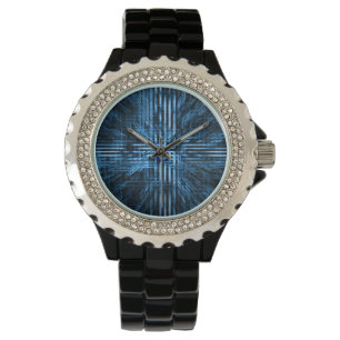 Reloj De Pulsera Matriz/atasco/circuito/lineal futurista, azul.
