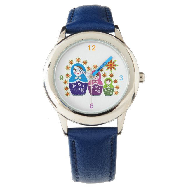 Reloj De Pulsera Matryoshka personalizado de muñecas y girasoles ru (Anverso)