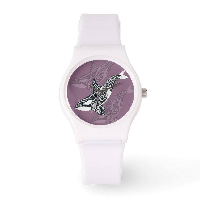 Reloj De Pulsera Mauve de ballena asesina orca morado tlingit triba (Anverso)