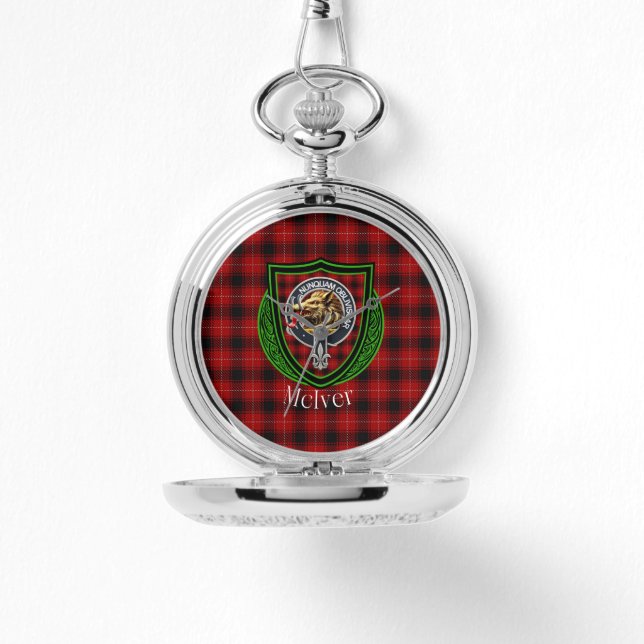 Reloj De Pulsera McIver Scottish Clan Tartan & Crest (Anverso)