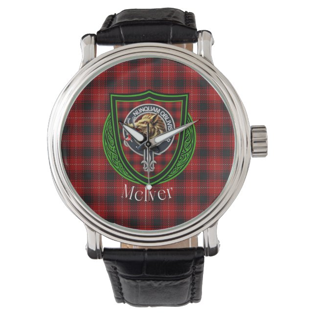 Reloj De Pulsera McIver Scottish Clan Tartan & Crest (Anverso)