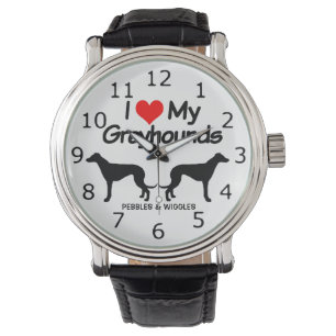 Reloj De Pulsera Me encanta mi silueta de dos perros de Greyhound