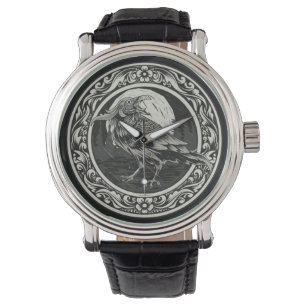 Reloj De Pulsera Medallón Raven Carving Art Bird Naturaleza