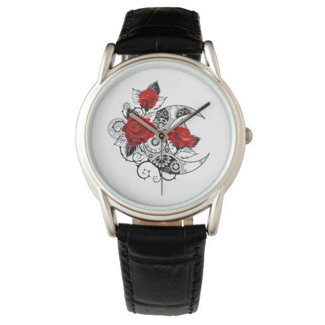Reloj De Pulsera Media luna mecánica con rosas rojas (Anverso)