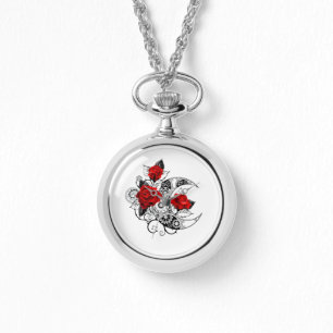 Reloj De Pulsera Media luna mecánica con rosas rojas