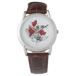 Reloj De Pulsera Media luna mecánica con rosas rojas