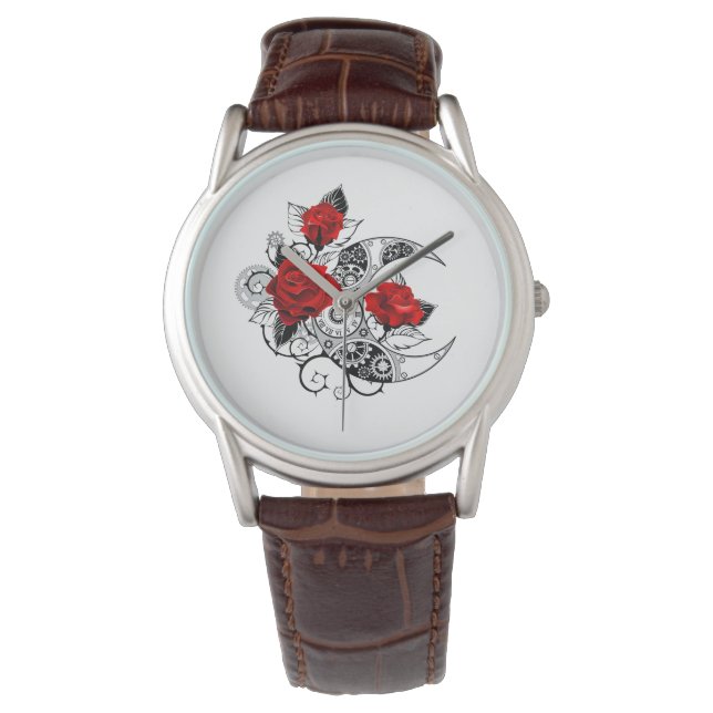 Reloj De Pulsera Media luna mecánica con rosas rojas (Anverso)