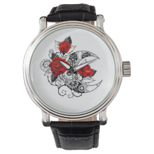 Reloj De Pulsera Media luna mecánica con rosas rojas
