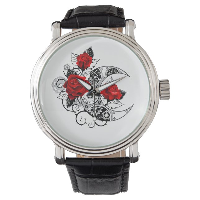 Reloj De Pulsera Media luna mecánica con rosas rojas (Anverso)