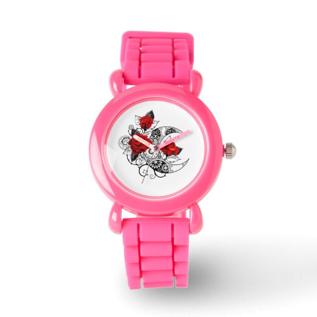 Reloj De Pulsera Media luna mecánica con rosas rojas (Anverso)