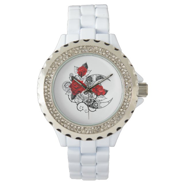 Reloj De Pulsera Media luna mecánica con rosas rojas (Anverso)