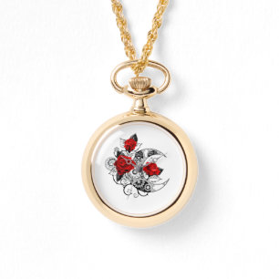 Reloj De Pulsera Media luna mecánica con rosas rojas