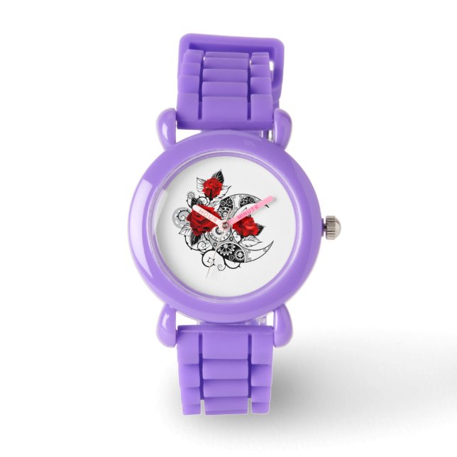 Reloj De Pulsera Media luna mecánica con rosas rojas (Anverso)