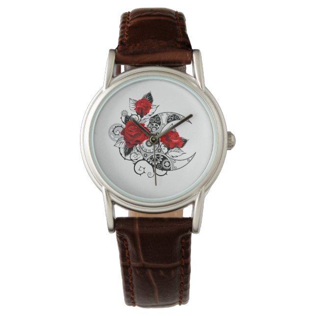 Reloj De Pulsera Media luna mecánica con rosas rojas (Anverso)