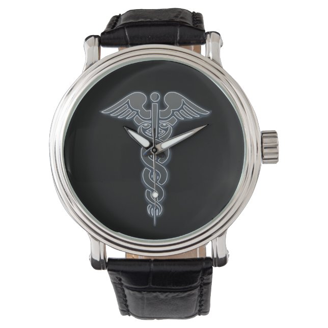 Reloj De Pulsera Médicas Caduceus con símbolo médico plateado (Anverso)