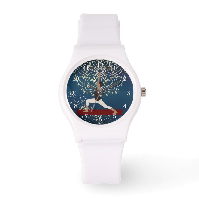 Reloj De Pulsera Medición de Yoga Gold, Blue y Red Mandala (Anverso)