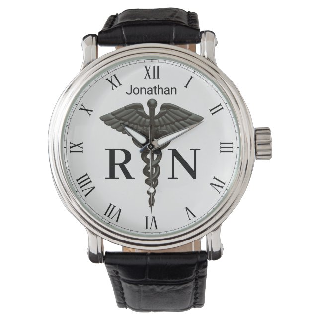 Reloj De Pulsera Médico Black Caduceus Enfermeras Registradas Hombr (Anverso)