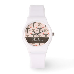 Reloj De Pulsera Médico personalizado del amor de la paz de la