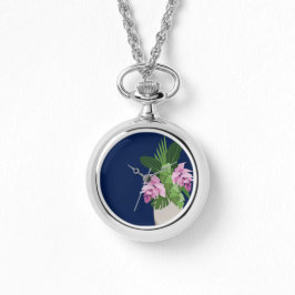Reloj De Pulsera Medinilla tropical Vasa de flores rosadas en azul 