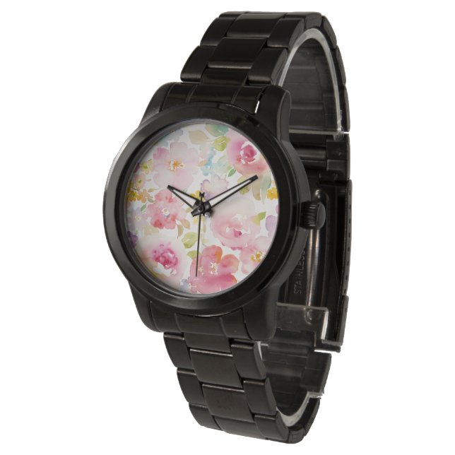 Reloj De Pulsera Medio verano | Flora rosa acuarela (Angular)