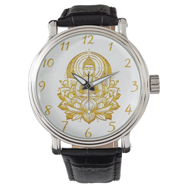 Reloj De Pulsera Meditar Buda en Lotus (Anverso)