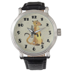 Reloj De Pulsera Meerkat acuarela sobre fondo beige