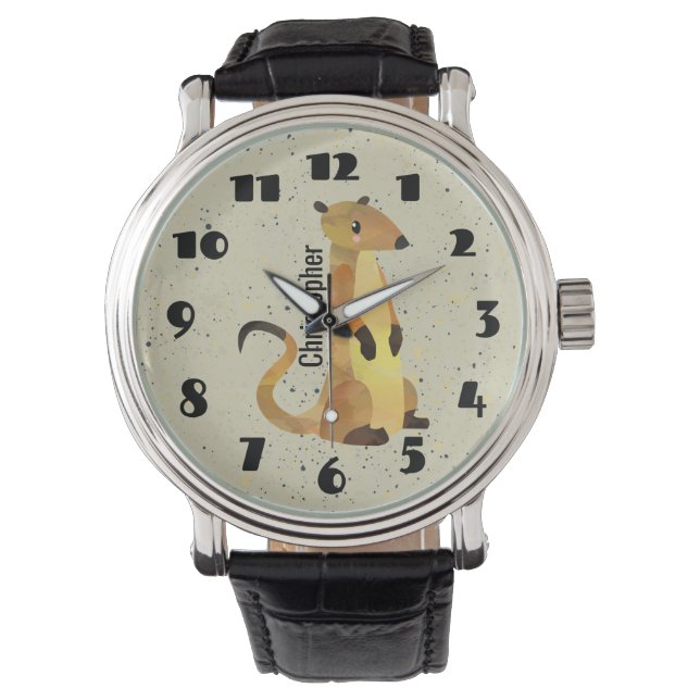 Reloj De Pulsera Meerkat acuarela sobre fondo beige (Anverso)