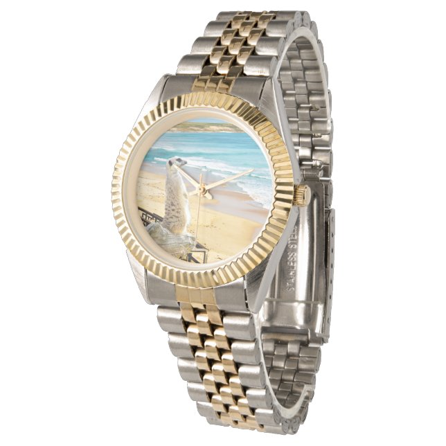 Reloj De Pulsera Meerkat Disfrutando De La Playa, (Angular)
