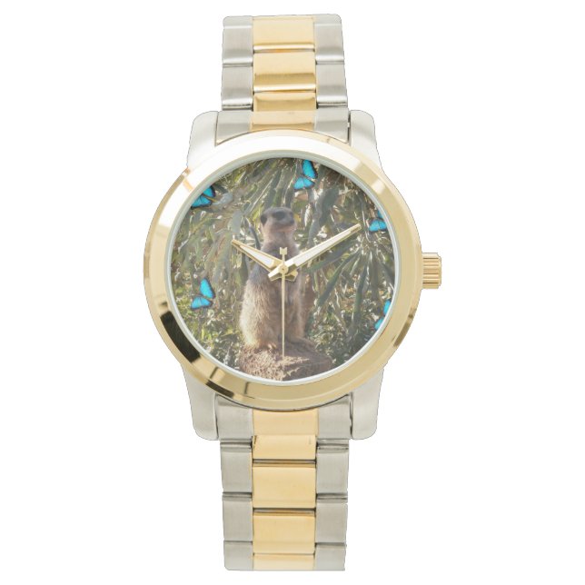 Reloj De Pulsera Meerkat Y Mariposas, (Anverso)