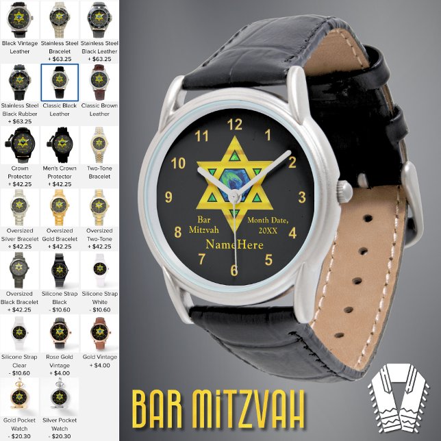 Reloj De Pulsera Mejor, Bar Mitzvah Ideas de regalo, Personalizado (Personalized Bar Mitzvah Gifts. Bar Mitzvah Watch. Bar Mitzvah Presents. Star of David Gift Ideas.)