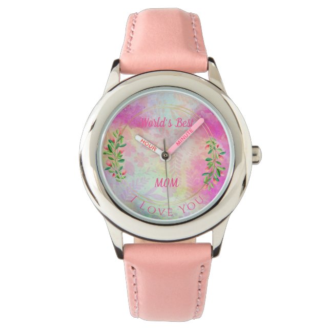 Reloj De Pulsera Mejor Madre Acuarela Rosa Floral (Anverso)