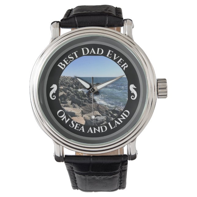 Reloj De Pulsera Mejor Papá Jamás Océano Atlántico Azul Mar Rocoso (Anverso)