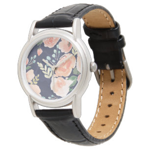 Reloj De Pulsera Melocotón floreciente del placer el   y rosas y