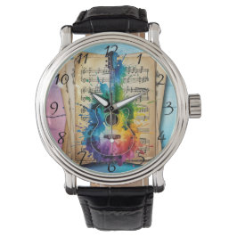 Reloj De Pulsera Melodía colorida: Guitarra pintada sobre música vi