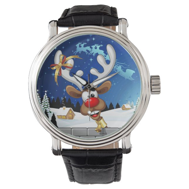Reloj De Pulsera Meme Divertido de Navidad de Reno Espiando (Anverso)