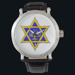 Reloj De Pulsera Menorah Dentro de la Estrella de David<br><div class="desc">Diseño azul y dorado. Menorah Dentro de la Estrella de David</div>