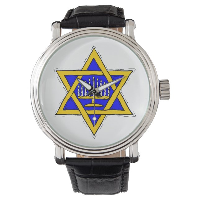 Reloj De Pulsera Menorah Dentro de la Estrella de David (Anverso)
