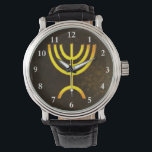 Reloj De Pulsera Menorah Flame<br><div class="desc">Una representación digital de la menorah judía de siete ramas (hebreo: מְ נ וֹ רָ ‎). La menorah de siete ramas, utilizada en el santuario portátil establecido por Moisés en el desierto y más tarde en el Templo en Jerusalén, ha sido un símbolo del judaísmo desde la antigüedad y es...</div>