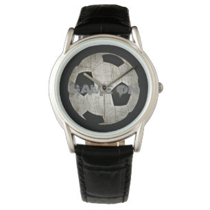 Reloj De Pulsera Mens Modern Soccer Ball Black Leather
