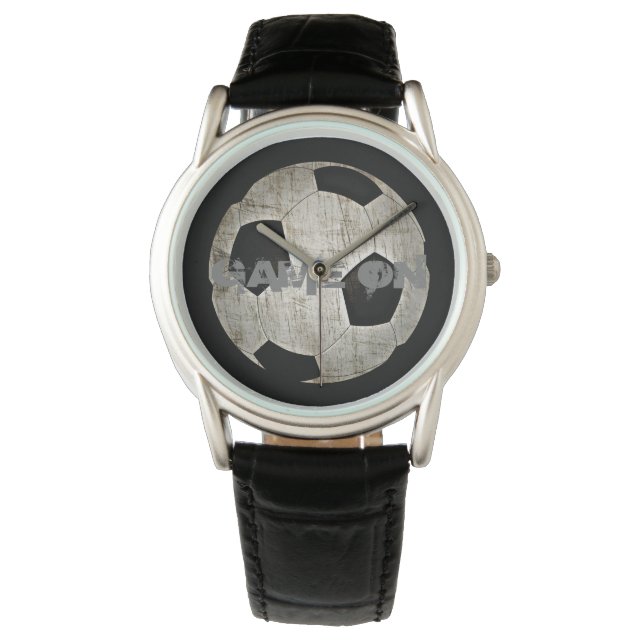 Reloj De Pulsera Mens Modern Soccer Ball Black Leather (Anverso)