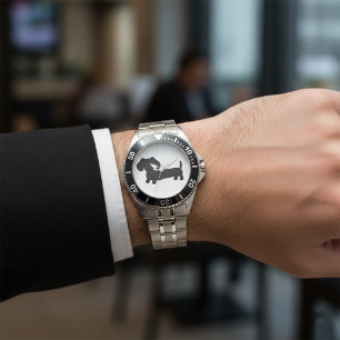 Reloj De Pulsera Mens Stainless Steless Black Dachshund Watch